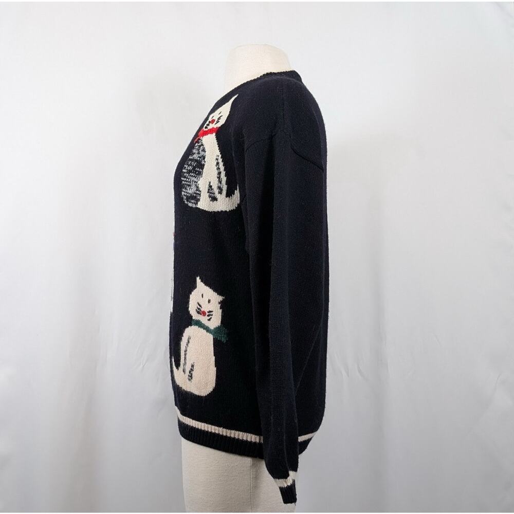 Vintage 80s Sweater Cats Colorful Black Diane Von Furstenberg Women's Size L - Picture 7 of 10